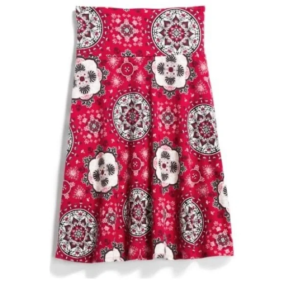 Red Patterned Midi Skirt Soft Stretchy Mini Midi XL Skirt - Picture 1 of 4